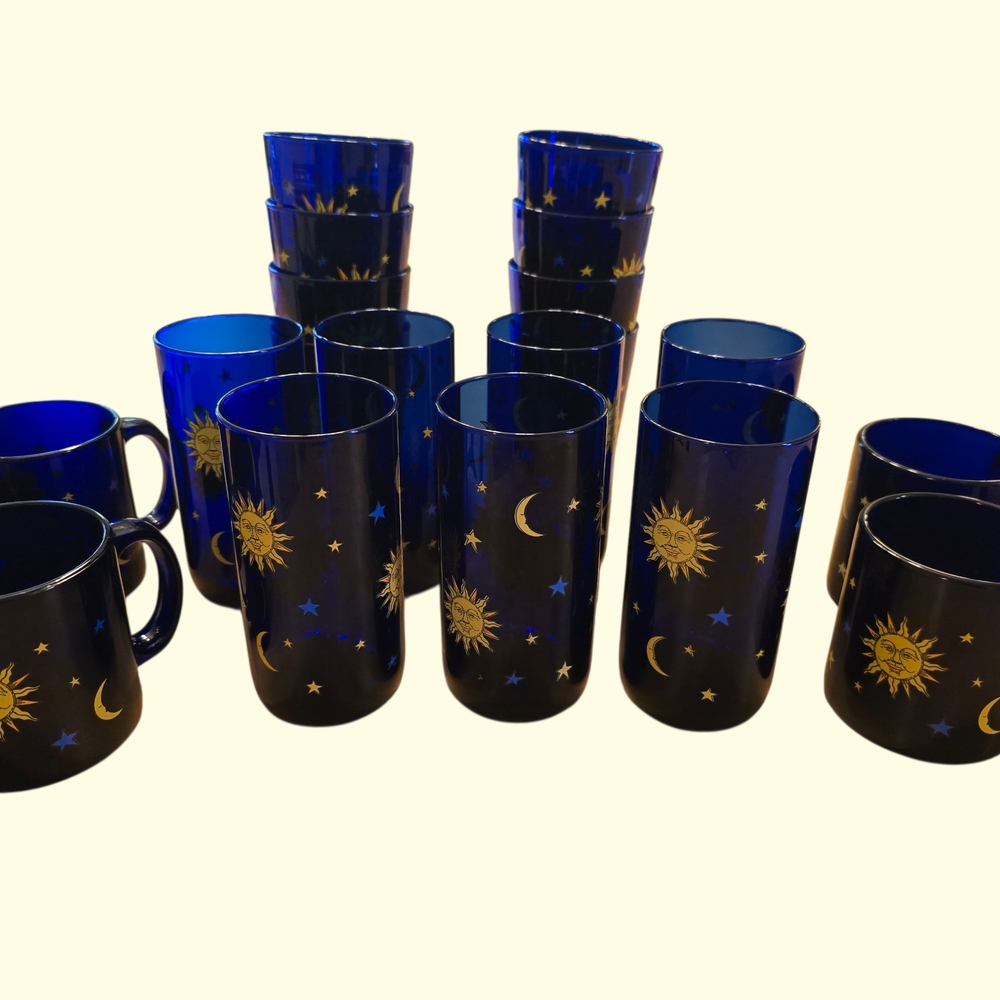 Vintage Libbey Cobalt Blue Celestial Drinkware Set